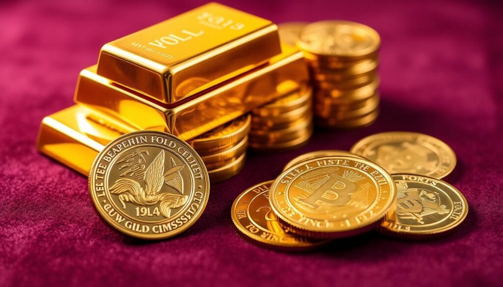 Goldbarren und Goldmünzen