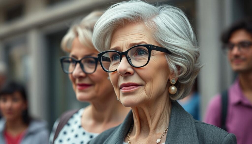 Freche Frisuren ab 60 mit Brille