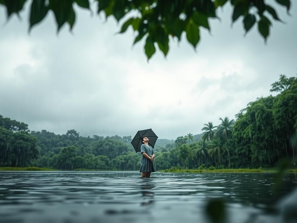 Regen und positive Gedanken