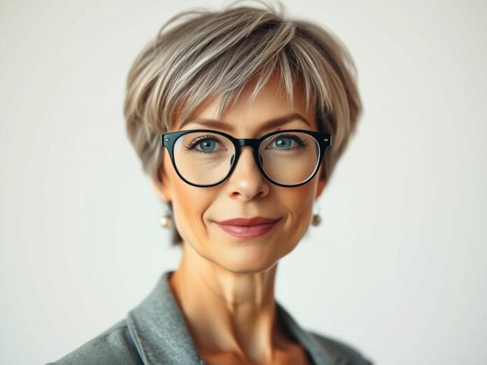 Kurzhaarfrisuren ab 50 mit Brille