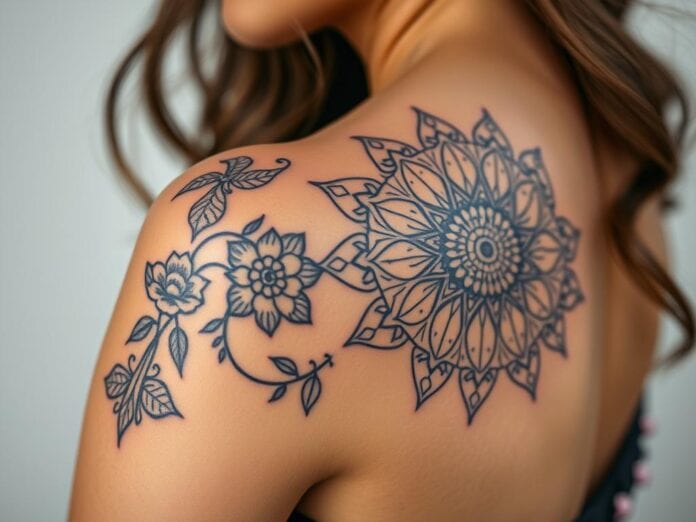 Mandala Tattoo Schulter Oberarm Frau