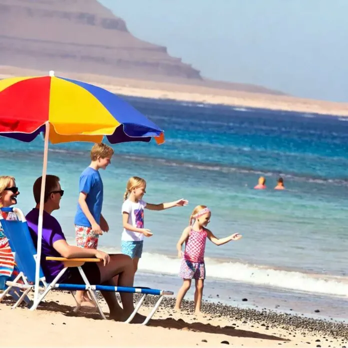 Familie am Strand auf den Kanarischen Inseln