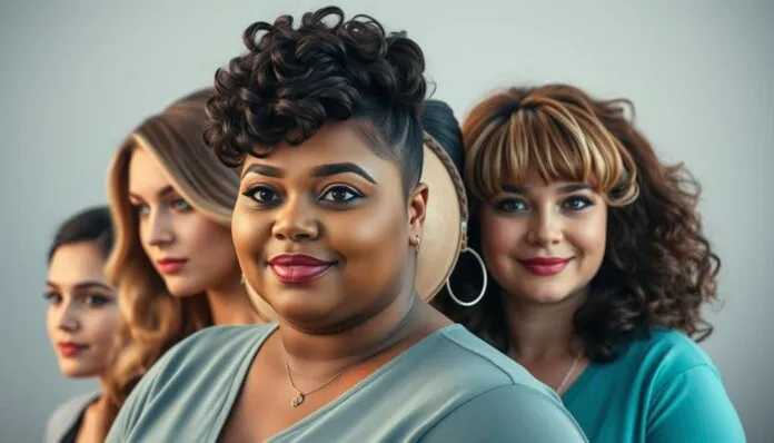 Doppelkinn Frisuren für mollige Frauen mit rundem Gesicht