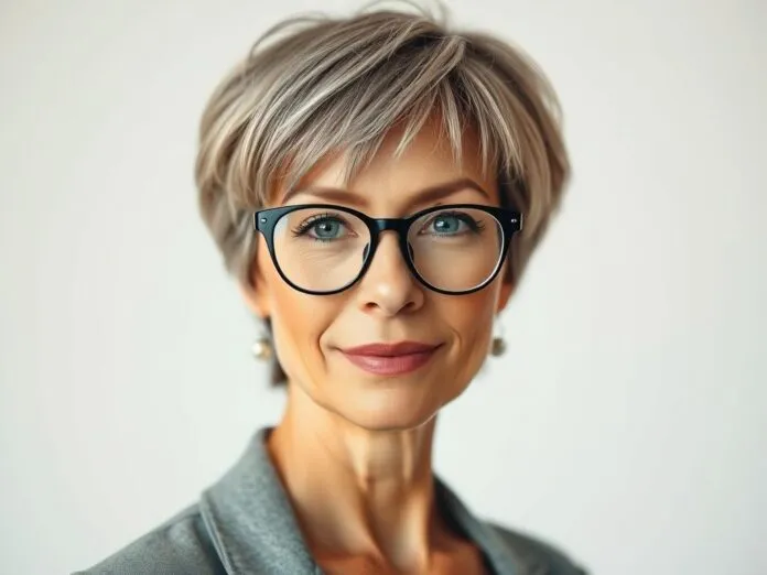 Kurzhaarfrisuren ab 50 mit Brille