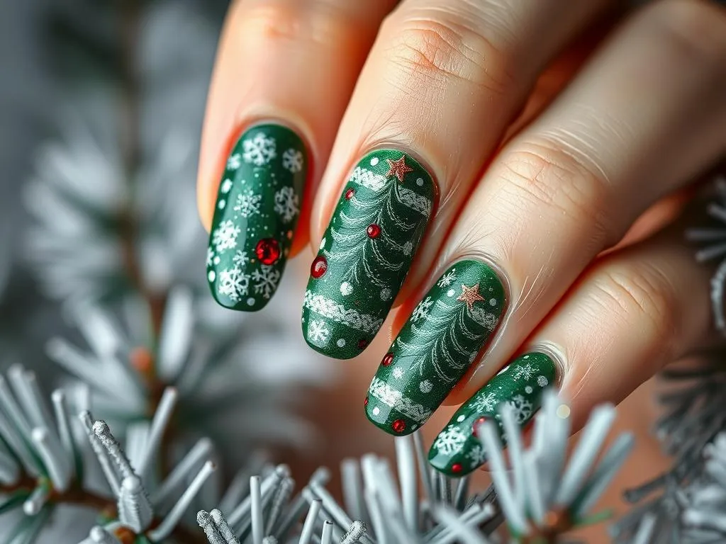 Kreative Weihnachtsbaum Nageldesigns winterliche Nagelkunst Kreative Weihnachtsbaum Nageldesigns winterliche Nagelkunst